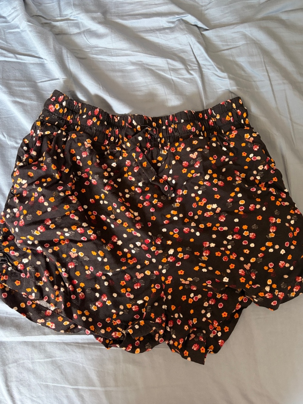 Monki Black Floral Drawstring Shorts